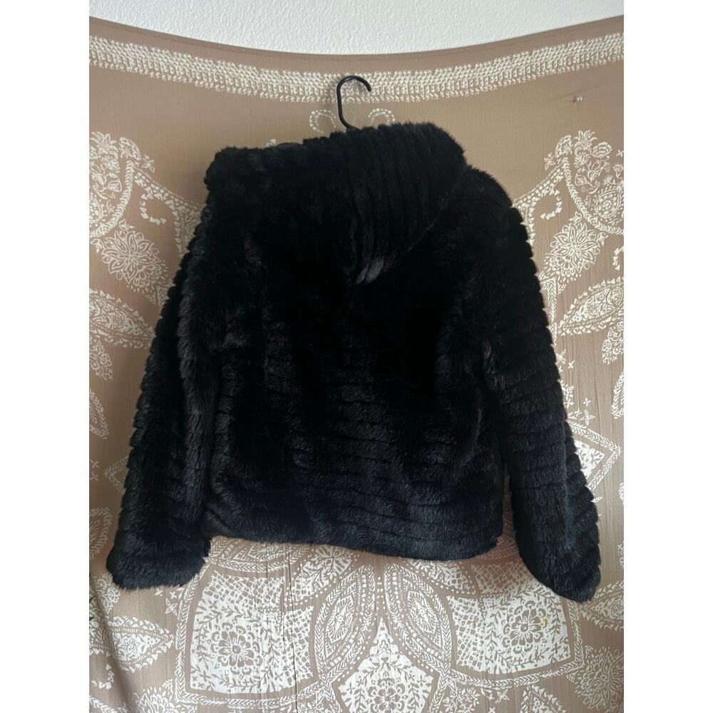 Made in Italy Faux Fur Black Hoodie Zip Up Jacket - Picture 5 of 5